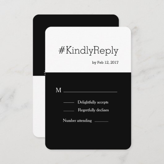 ハッシュタグ モダン ブラック ホワイト おしゃれ ウェディング RSVP 招待状 (正面/裏面)