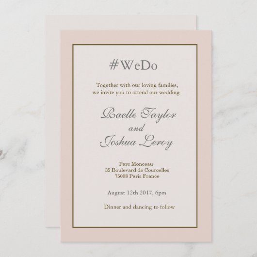 ハッシュタパーソナライズされたグ赤面ピーチ金ゴールドグレイ結婚ズ 招待状 (正面/裏面)