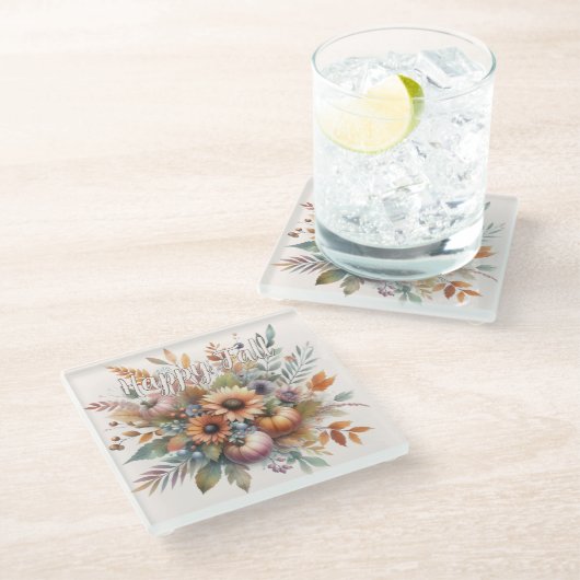 ハッスタイリッシュプ秋かぼちゃフラワーブーケモチーフ ガラスコースター (アングル)