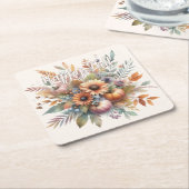 ハッスタイリッシュプ秋かぼちゃフラワーブーケモチーフ スクエアペーパーコースター (アングル)