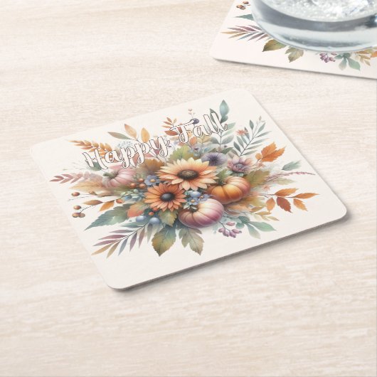 ハッスタイリッシュプ秋かぼちゃフラワーブーケモチーフ スクエアペーパーコースター (アングル)