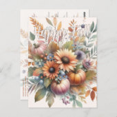 ハッスタイリッシュプ秋かぼちゃフラワーブーケモチーフ ポストカード (正面/裏面)