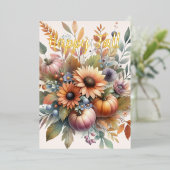 ハッスタイリッシュプ秋かぼちゃフラワーブーケモチーフ 箔招待状 (立ち正面)