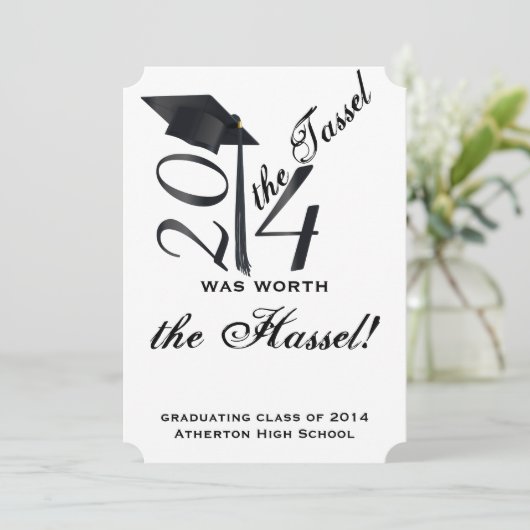 ハッスル卒業式の価値がある白黒のタッセルホテル 招待状 (スタンド正面)