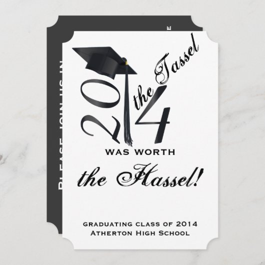 ハッスル卒業式の価値がある白黒のタッセルホテル 招待状 (正面/裏面)