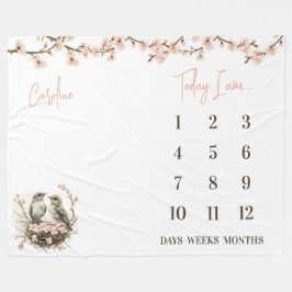 ハッチの準備！かわいい鳥のベビーマイルストーン フリースブランケット