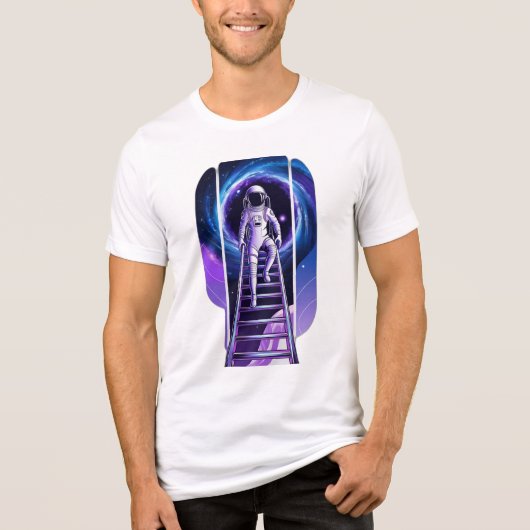ハッチへの梯子を登る宇宙飛行士 トライブレンドTシャツ (正面)