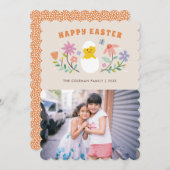 ハッチドフローライースターホリディフォトカード – Beige 招待状 (正面/裏面)