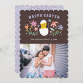 ハッチドフローライースターホリデーフォトカード – ブラウン 招待状 (正面/裏面)