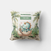 ハッチングよくはしゃぐすぐにベビー恐竜の水色 クッション (正面)