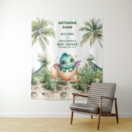 ハッチングエーパーソナライズされたベビーシャワーバナーディノ タペストリー (インサイチュ)