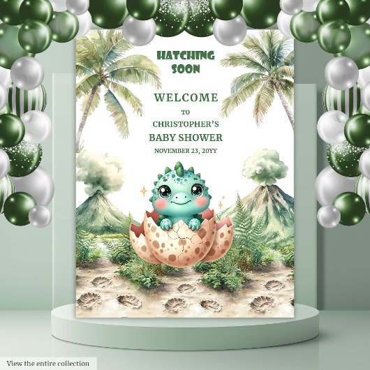 ハッチングマンスーン赤ちゃんシャワーのバナーブルー恐竜 タペストリー