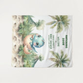 ハッチングマンスーン赤ちゃんシャワーのバナーブルー恐竜 タペストリー (正面(横))