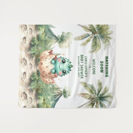 ハッチングマンスーン赤ちゃんシャワーのバナーブルー恐竜 タペストリー (正面(横))