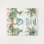 ハッチングマンスーン赤ちゃんシャワーのバナー恐竜デザイン タペストリー (正面(横))