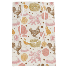 ハッチングマンスーン鶏の花柄 ミディアムペーパーバッグ