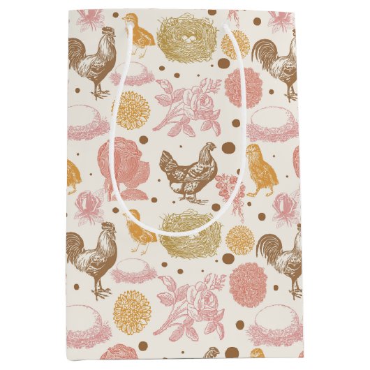 ハッチングマンスーン鶏の花柄 ミディアムペーパーバッグ (正面)