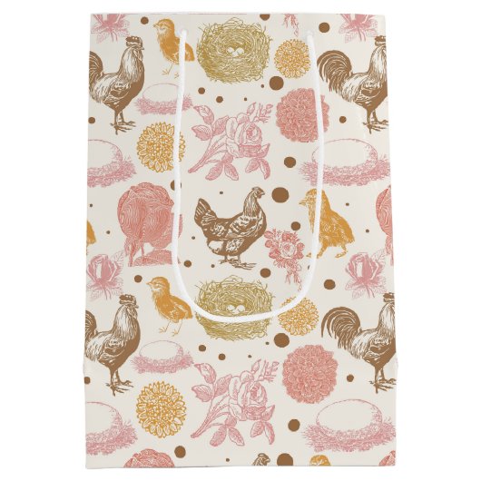 ハッチングマンスーン鶏の花柄 ミディアムペーパーバッグ (裏面)