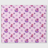 ハッチングマーンベビーピンク恐竜の赤ちゃんシャワー ラッピングペーパー (フラット)