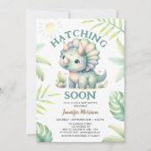 ハッチング!トリケラトプス恐竜の赤ちゃんシャワー 招待状 (正面)