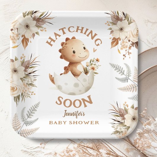 ハッチング！ボホニュートラル恐竜の赤ちゃんシャワー ペーパープレート
