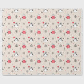 ハッツピンクのメリークリスマスかわいいハッピーペンギン ラッピングペーパー (フラット)