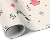 ハッツピンクのメリークリスマスかわいいハッピーペンギン ラッピングペーパー (ロールコーナー)