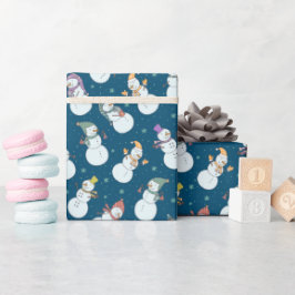ハッツブルーのキッズクリスマスかわいい雪だるま ラッピングペーパー