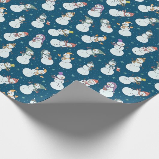 ハッツブルーのキッズクリスマスかわいい雪だるま ラッピングペーパー (角)