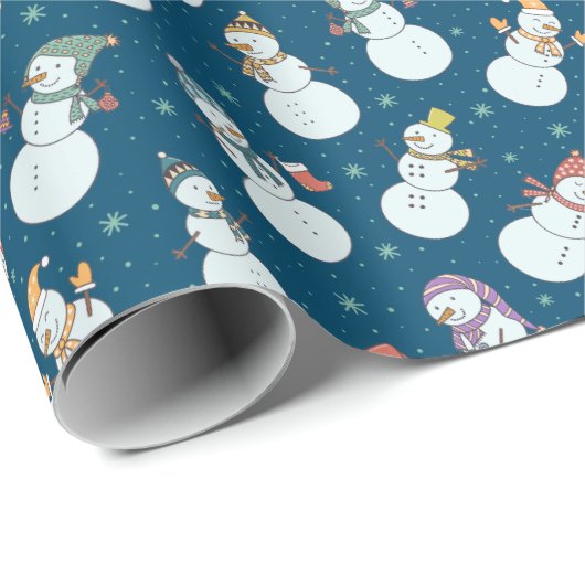 ハッツブルーのキッズクリスマスかわいい雪だるま ラッピングペーパー (ロールコーナー)