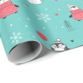 ハッツブルーのメリークリスマスかわいいハッピーペンギン ラッピングペーパー (ロールコーナー)