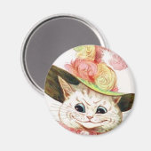 ハットで微笑む白猫 マグネット (正面/裏面)