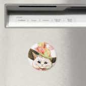 ハットで微笑む白猫 マグネット (インサイチュ (食洗機))