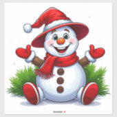 ハットで赤い服を着た陽気な雪だるま シール (シート)