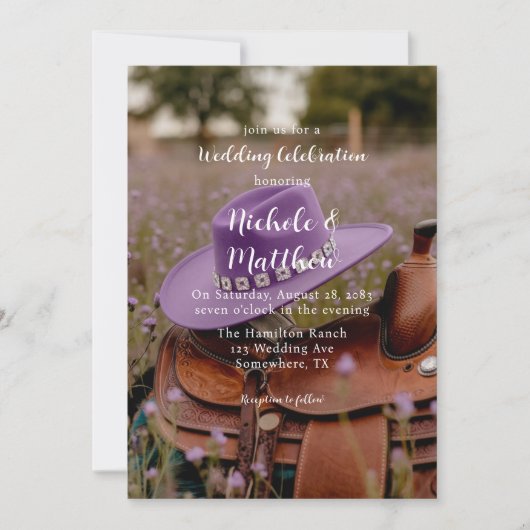 ハットのお祝いでフェンスの結婚サドル 招待状 (正面)