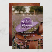 ハットのお祝いでフェンスの結婚サドル 招待状 (正面/裏面)