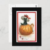ハットをかぶった黒猫のハロウィン ポストカード (正面/裏面)