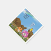 ハットを持つハッピーバースデーのジャングル動物 スタンダードカクテルナプキン (角)