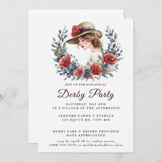 ハットウォーターカラーダービーパーティの招待状 招待状 (正面/裏面)
