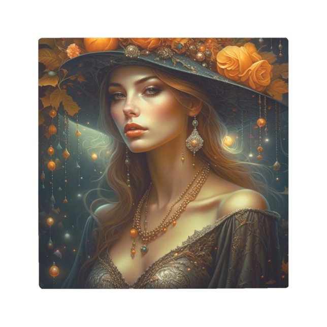 ハットエーテルの美しい女性アイアート メタルプリント (正面)