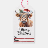 ハットクリスマスの陽気な牛ラベル ギフトタグ (正面)