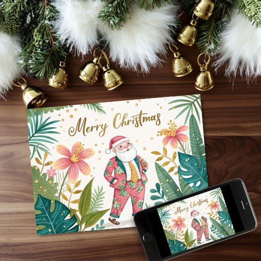 ハットクリスマスカードに入った熱帯サンタ サンキューカード