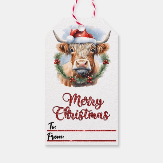ハットクリスマスラベルの喜びの牛 ギフトタグ (裏面)