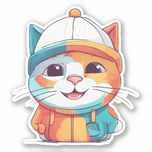 ハットクリップアートを着た笑顔の猫–78199 シール (正面)