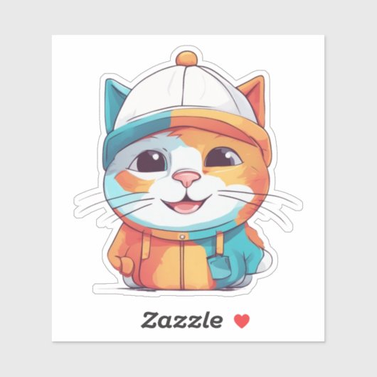 ハットクリップアートを着た笑顔の猫–78199 シール (シート)