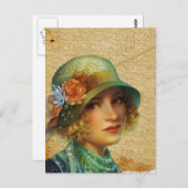 ハットコラージアートのヴィンテージの女性 ポストカード (正面/裏面)