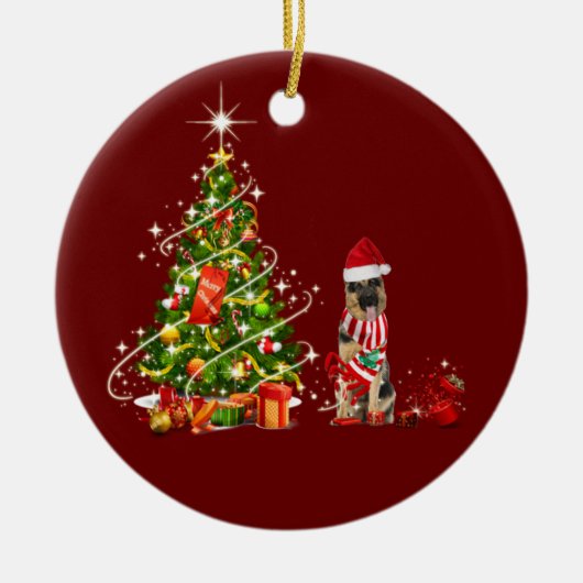 ハットスカフクリスマスのドイツの羊飼い セラミックオーナメント (正面)