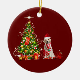 ハットスカフクリスマス付きゴールデンレトリバー セラミックオーナメント