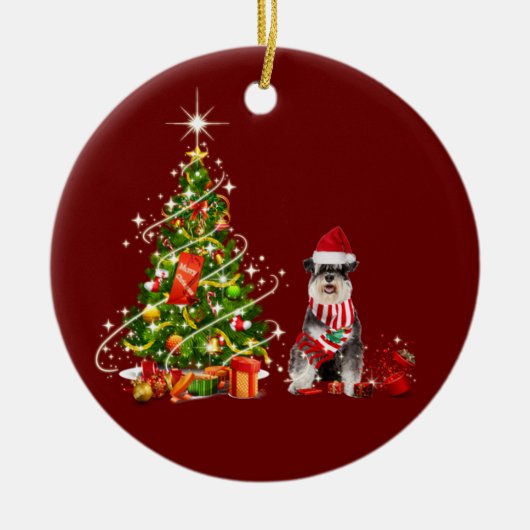 ハットスカフクリスマス付きシュナウザー セラミックオーナメント (正面)