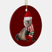 ハットスカフクリスマス付きフェレット セラミックオーナメント (右)